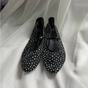 Madden NYC Mesh Rhinestone Black Ballet Flats Shoes 9 Chic Glam Dark Femme Euro